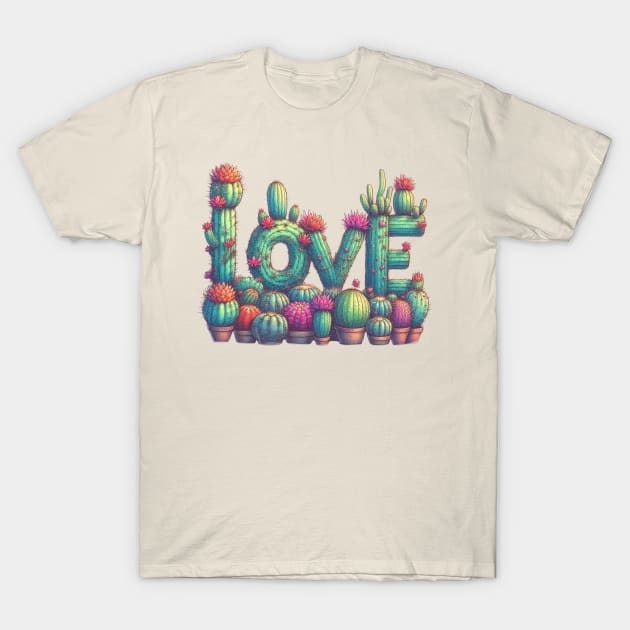 Cactus Love Text Plant T-Shirt by DarkWave